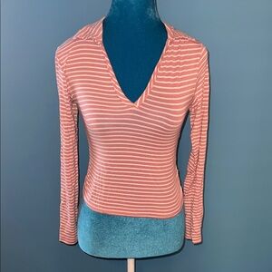 Striped Pink V-Neck Women's Top